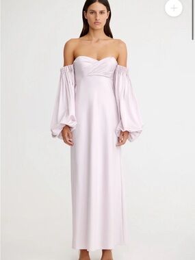 Off-Shoulder Maxi Dress with Balloon Sleeves in Light Lilac